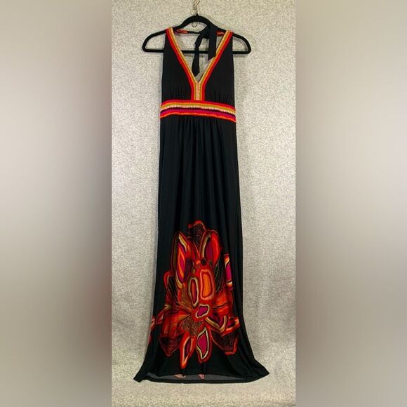 RILEY Dresses & Skirts - RILEY  Halter Neck Black Pink Floral Long Summer Beach Maxi Dress Size 8 #554